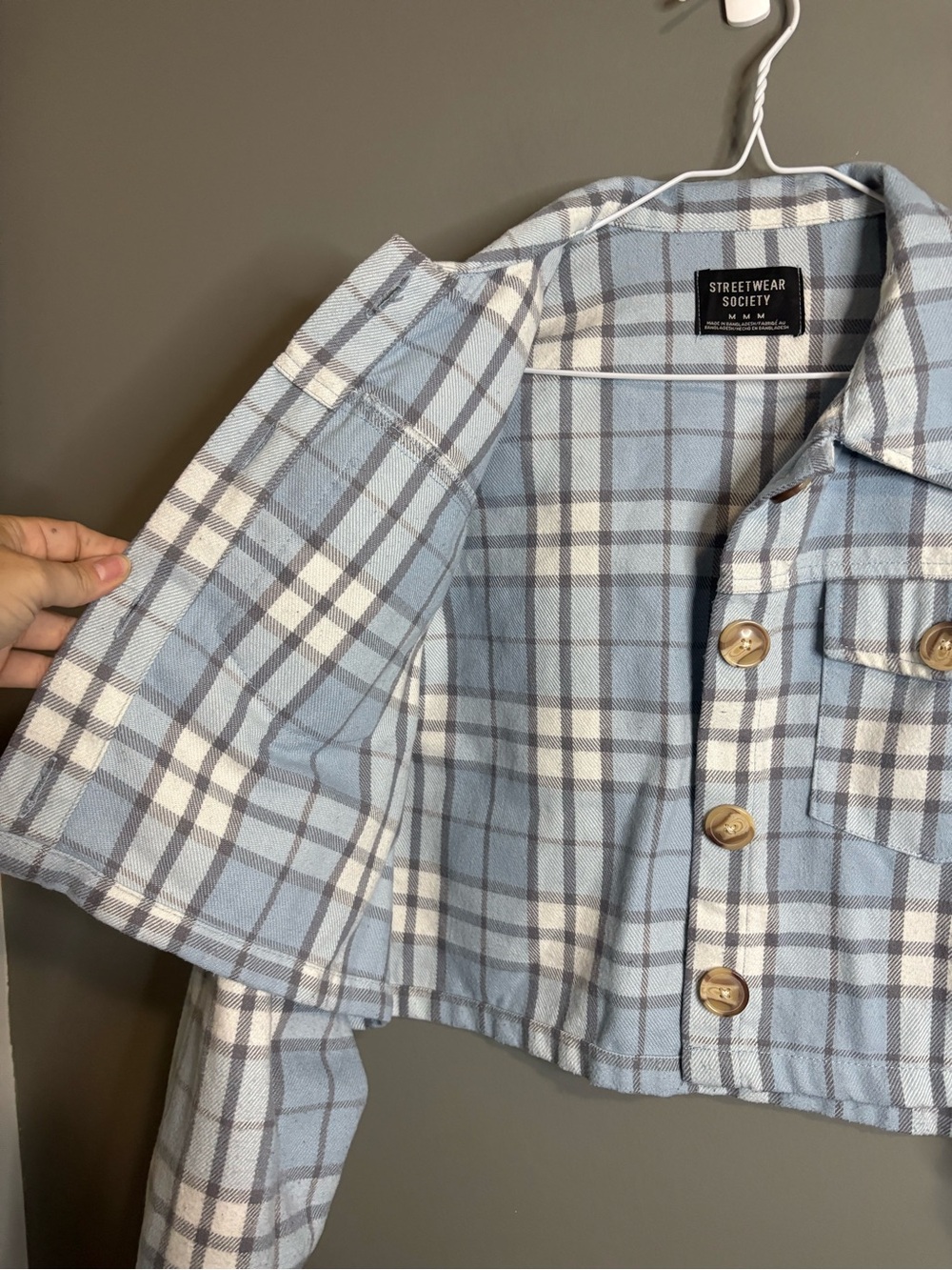 Streetwear Society Blue Plaid Cropped Shacket Jacket Size M - Picture 4 of 8